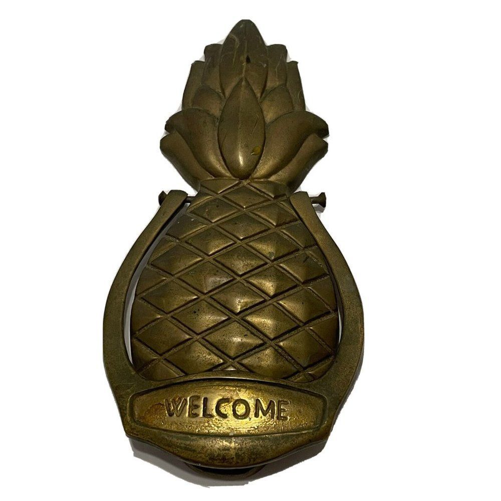 Vintage Brass Pineapple Welcome Door Knocker Decorative Gate Knockers Patina